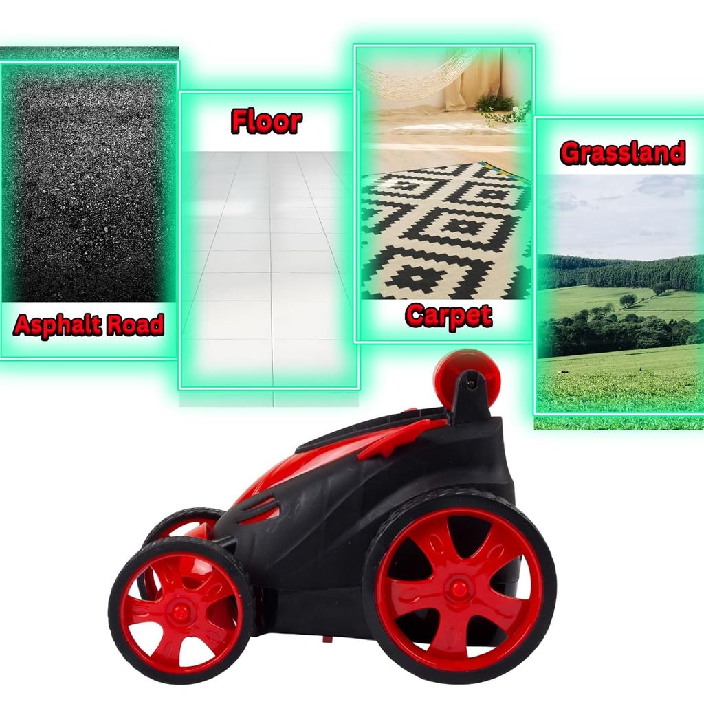 Rechargeable 360° Rotating & Rolling Small Stunt Car Toy with USB Cable & Remote Controller | Red Color, Power Source: Lithium Battery in Car (Included)