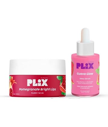 Plix Vitamin C & E Combo Guava Face Serum and Pomegranate Lip Scrub For Skin Brightening(Pack of 2)