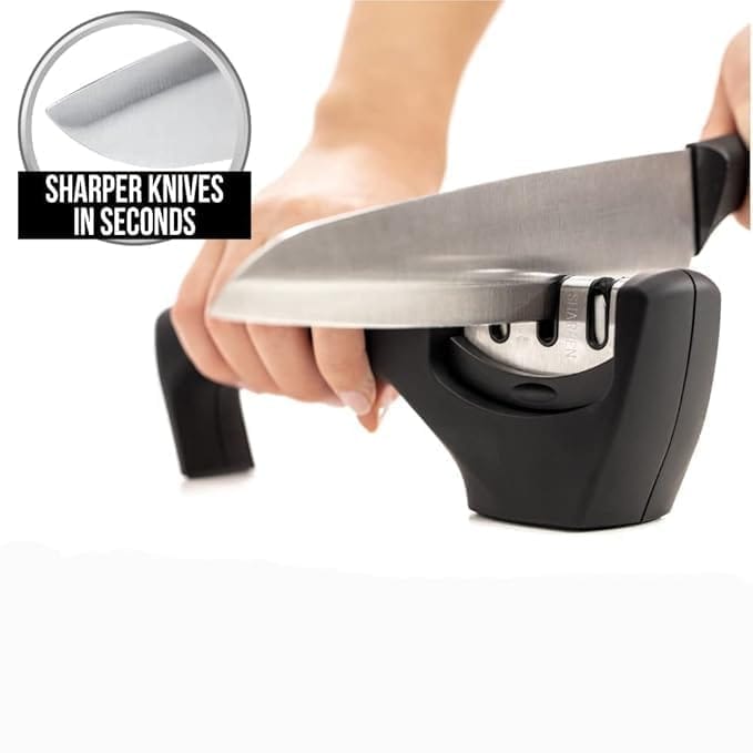 Manual Knife Sharpener 3 Stage Sharpening Tool for Ceramic Knife and Steel Knives (Black)