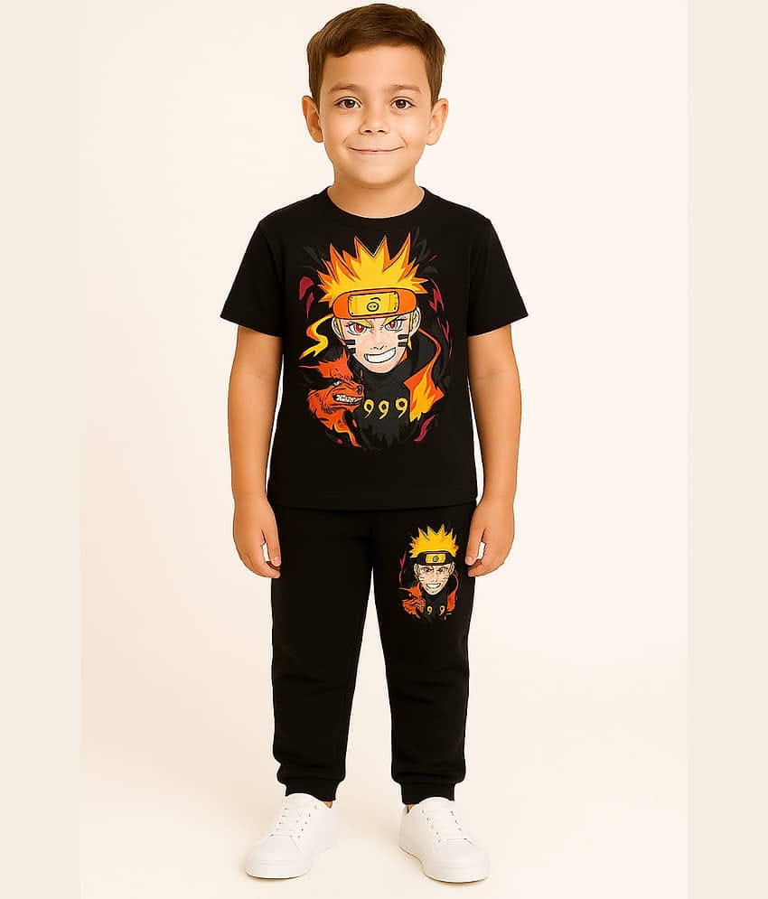 Paryag Pack of 1 Boys Cotton Blend Tshirt & Pajama Set ( Black )