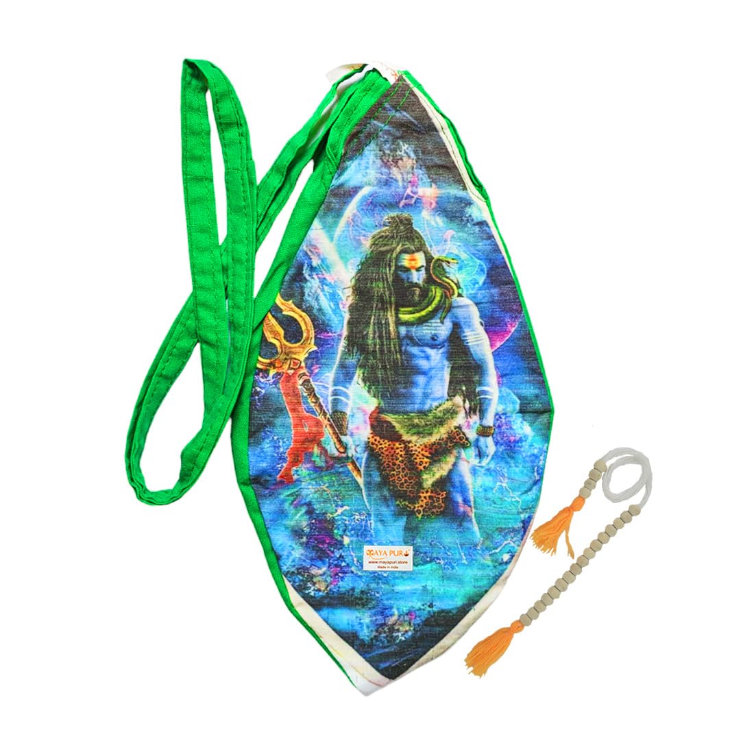 MAYAPURI Mahadev Shiv Ji Printed Pure Cotton Gomukhi Japa Mala Bag, Beads Bag or Chanting Bag, Jholi with Zip Pocket and Sakshi Mala Counter, Pack of 1