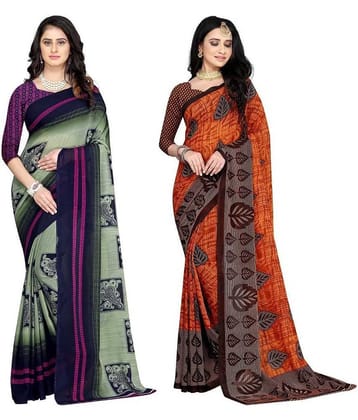 LEELAVATI Georgette Printed Saree With Unstitched Blouse Piece ( Multicolor )