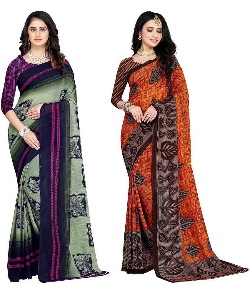 LEELAVATI Georgette Printed Saree With Unstitched Blouse Piece ( Multicolor )