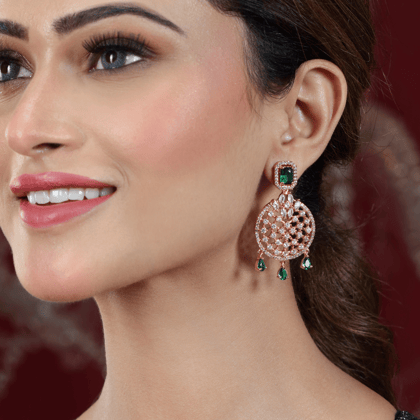 Rose Gold Green Diamond Shaped Drop Earrings