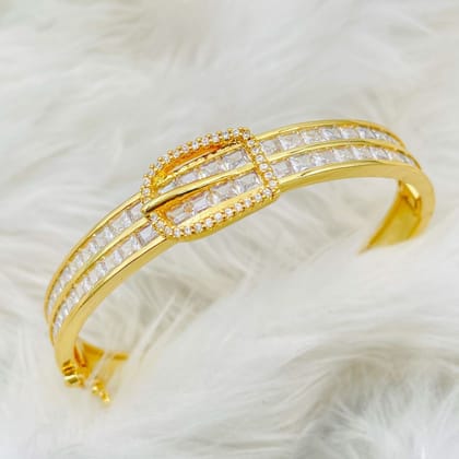 Belt Buckle Cubic Zirconia 18K Gold Copper Openable Kada bangle for Women-Gold
