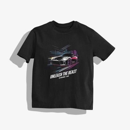 GTR 5 T-Shirt - Round Neck Drop Shoulder Graphic Printed Oversized Cotton T-shirt-S / Black