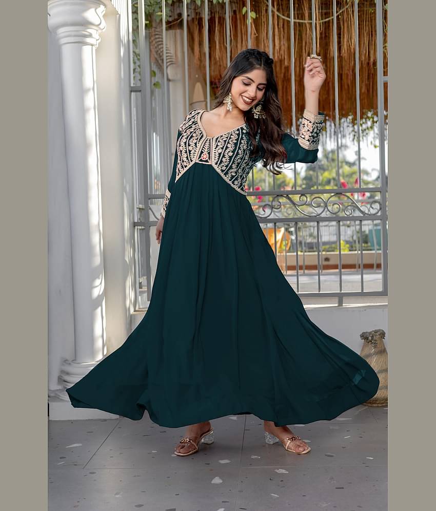 fvd Green Flared Georgette Women's Stitched Ethnic Gown ( Pack of 1 )