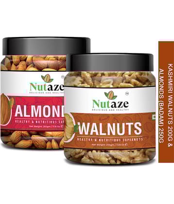 Nutaze Combo Pack Of Premium Almonds 250g & Kashmiri Walnut Kernels 250g| 100% Natural & Healthy