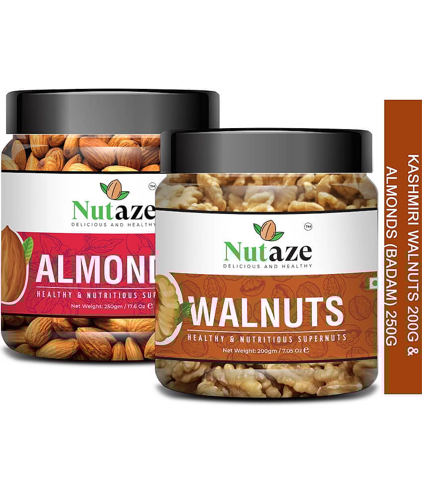 Nutaze Combo Pack Of Premium Almonds 250g & Kashmiri Walnut Kernels 250g| 100% Natural & Healthy