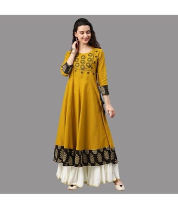 Yash Gallery - Yellow Cotton Women's Flared Kurti ( Pack of 1 )