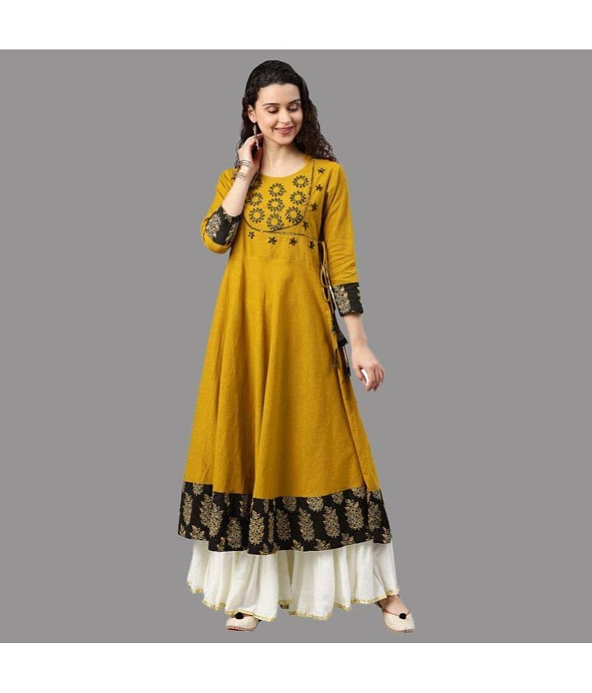 Yash Gallery - Yellow Cotton Women's Flared Kurti ( Pack of 1 )