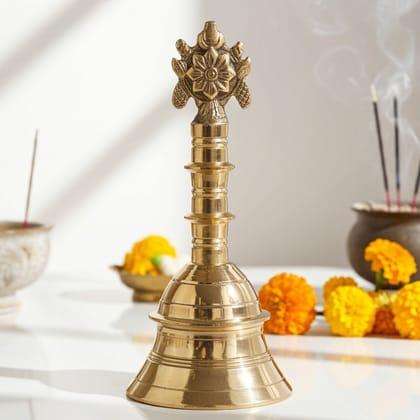 Brass Pooja Hand Bell, Shank Chakra Ghanti, Height : 8.2 Inch (FMAS682 F)