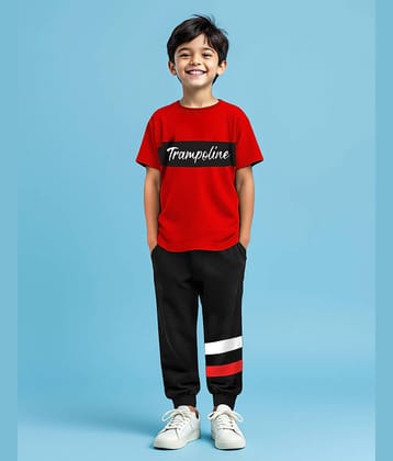 Trampoline Pack of 1 Boys Cotton Blend T-Shirt & Pants Set ( Black )
