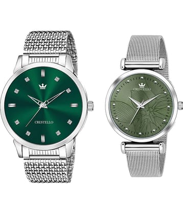 Crestello Silver Metal Analog Couple's Watch