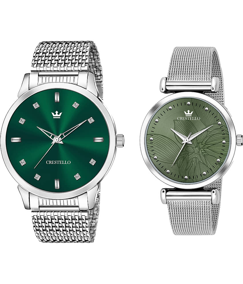 Crestello Silver Metal Analog Couple's Watch