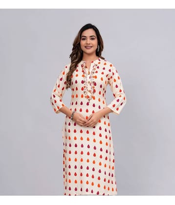 MAUKA Rayon Printed Straight Women's Kurti - Beige ( Pack of 1 )