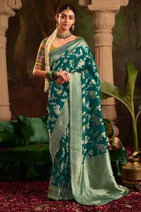 Teal Woven Crepe Silk Saree