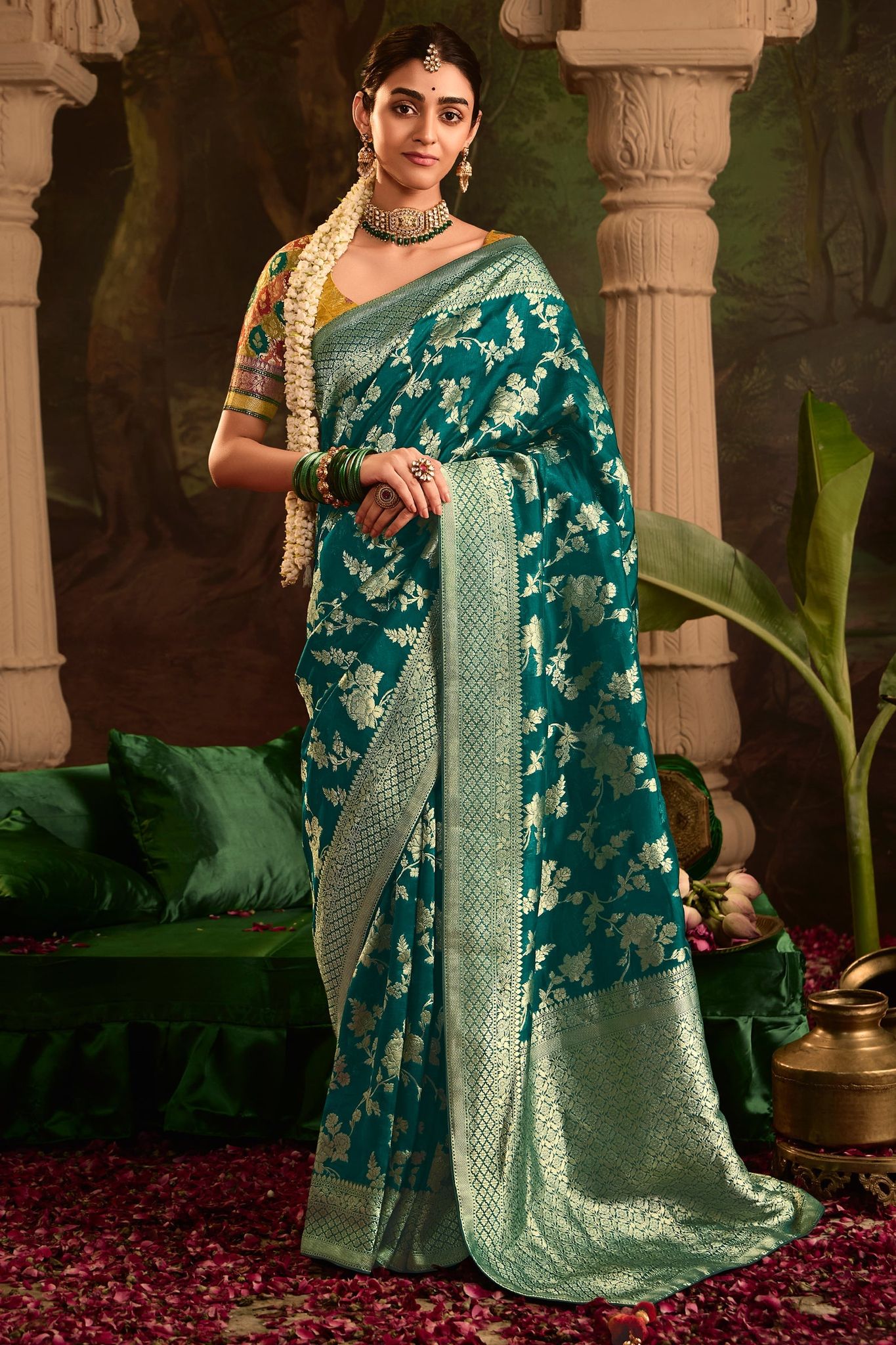 Teal Woven Crepe Silk Saree
