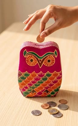 Handcrafted Owl-Shaped Leather Coin Piggy Bank