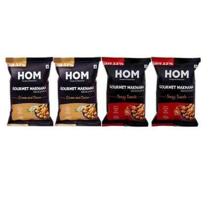 Gourmet Makhana (Pack of 4) with flavors of 2 Cream & Onion and 2 Tangy Tomato (14g x 4 ) - 56 gm