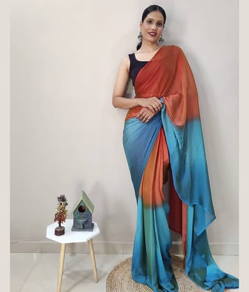 Samah Chiffon Solid Ready to Wear Saree With Unstitched Blouse Piece ( Orange )