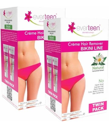 Everteen Natural Bikini Line Hair Remover Creme for Women, Twin Pack (50g + 50 g) Each (Pack of 2)