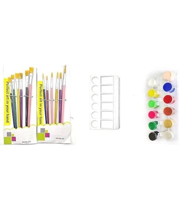 ECLET Combo 12 Painting Brush ( 6 Round + 6 Flat )+ Color Plate +12 Shade Tempra Colors/Paints/Water Colours for Painting/Kids/Colour Paints/Drawing for Kids