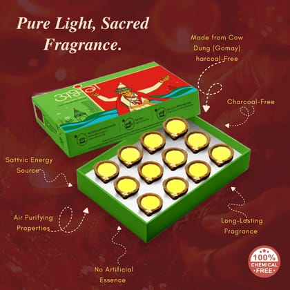 ABHANG Panchgavya Diya, Charcoal Free, Long Lasting Natural Fragrance, Made By Cow Dung, No Artificial Essence, Pack of 12 diyas
