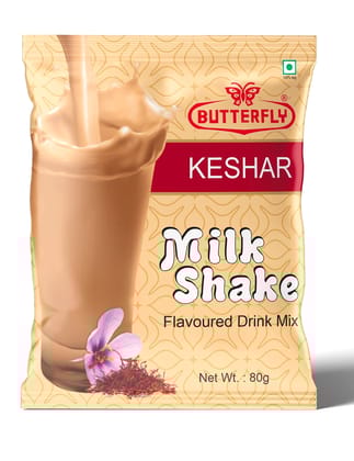 Butterfly Milk Shake 80G Pouch (Keshar)  by Butterfly Dessert Mixes and Bakery Needs.