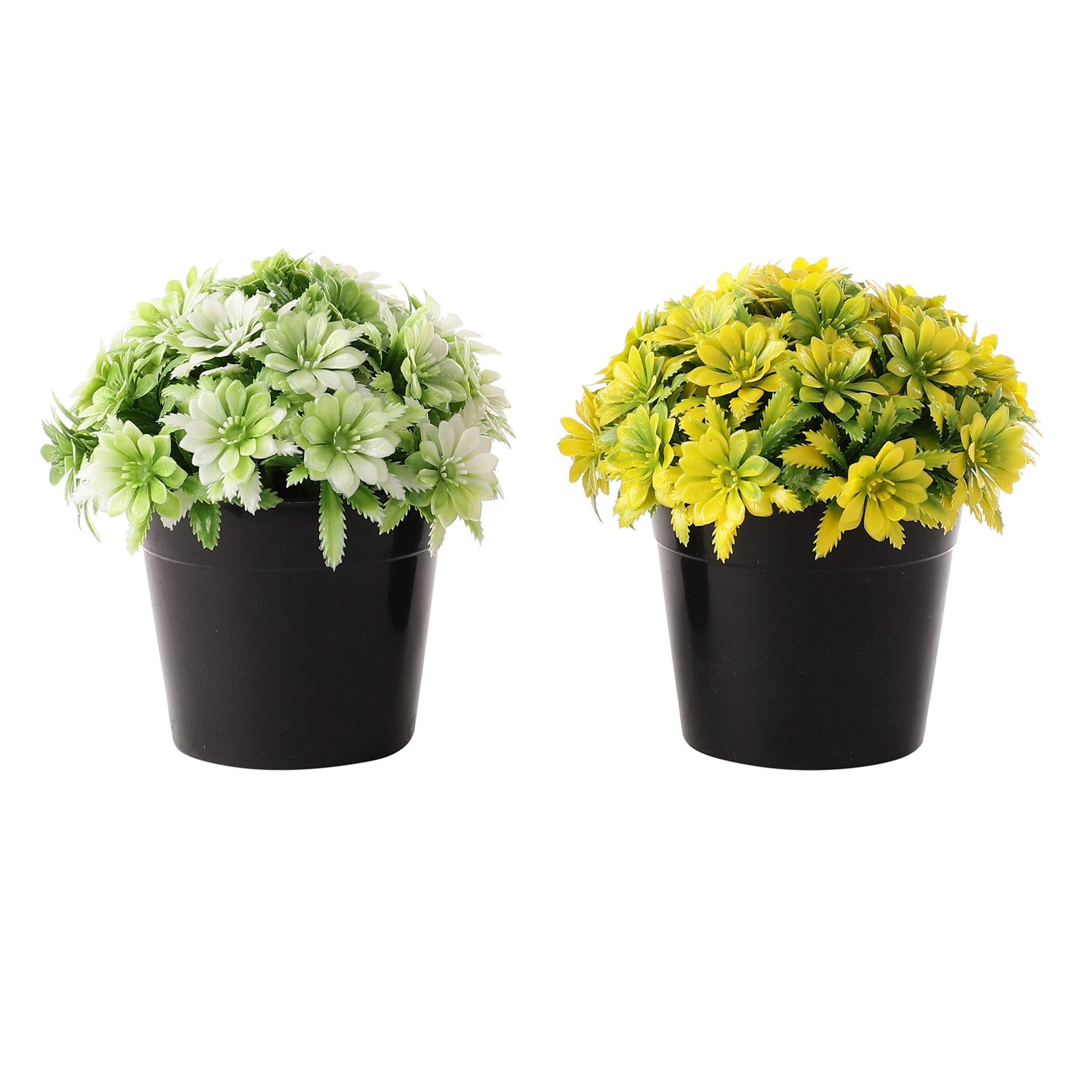 Foliyaj Set of 2 Artificial Plants with Gerba Flowers and Black Pots