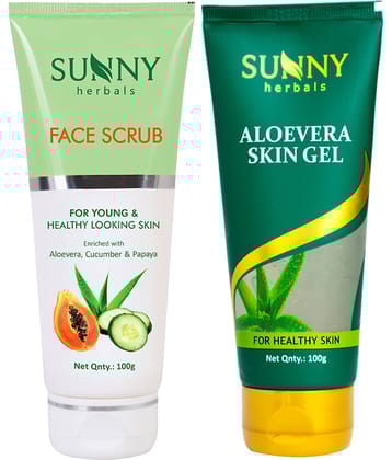 SUNNY HERBALS Aloevera Skin Gel 100 gm & Face Scrub & Exfoliators 100 gm