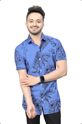 "Purple Blossom: Floral Design Printed Stunning Men's Shirt by GlamaStitch"-S