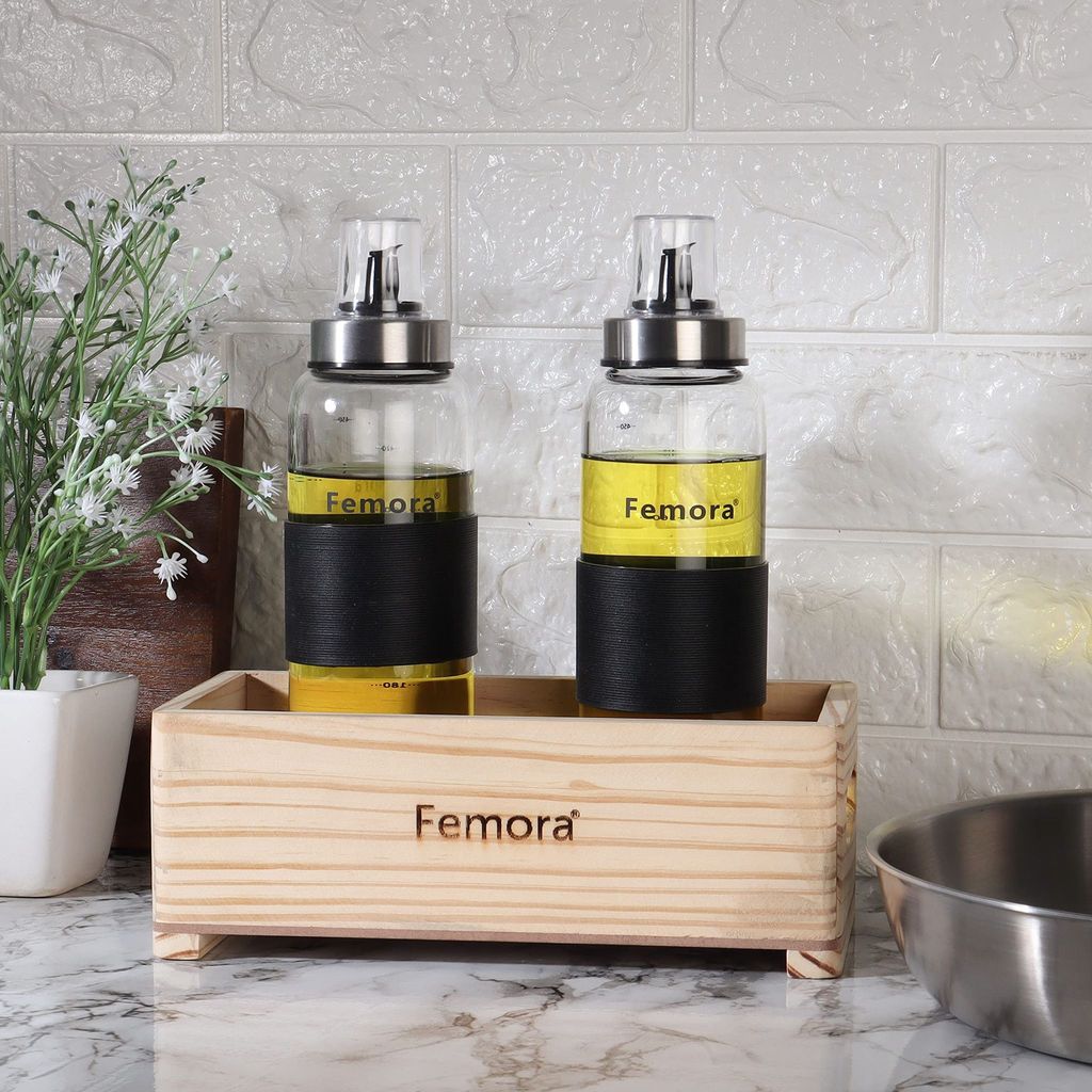 Femora Borosilicate Glass Oil Bottle, 500 ML,2pcs, in One Tray