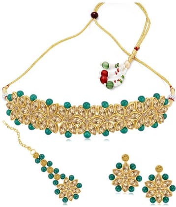 Sukkhi Alloy Green Traditional Necklaces Set Choker