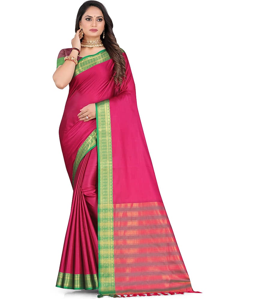 LEELAVATI Silk Striped Saree With Unstitched Blouse Piece ( Multicolor )