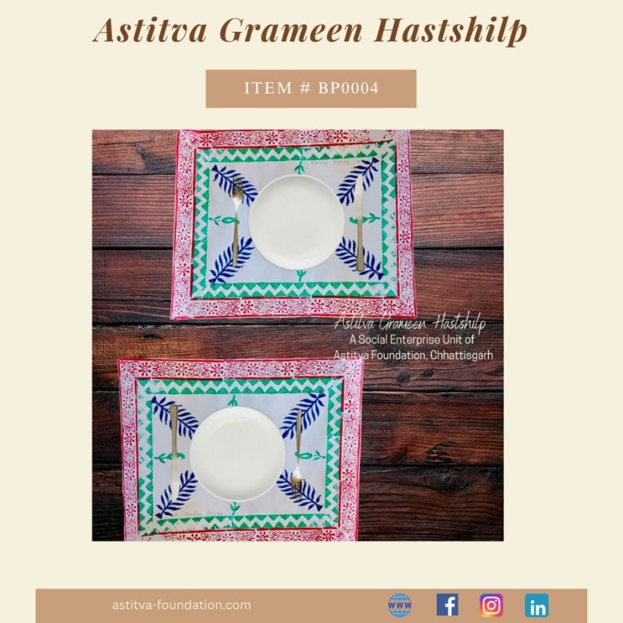 Hand Block–Printed Floral Cotton Placemats 