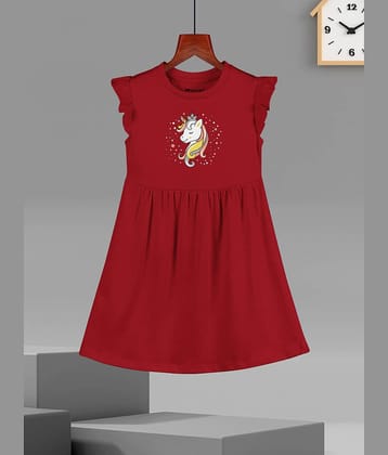 HELLCAT Printed Ruffle Sleeve Casual Dresses for Girls Red5