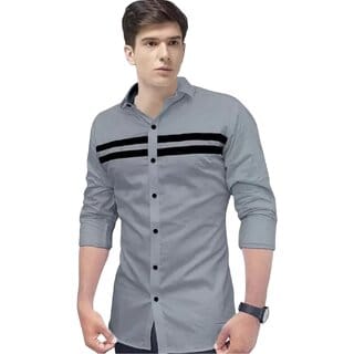 Men's Casual Gray Button-Down Shirt with Modern Striped Design - Stylish and Versatile for Any Occasion, Perfect for Young Adults and Professionals
