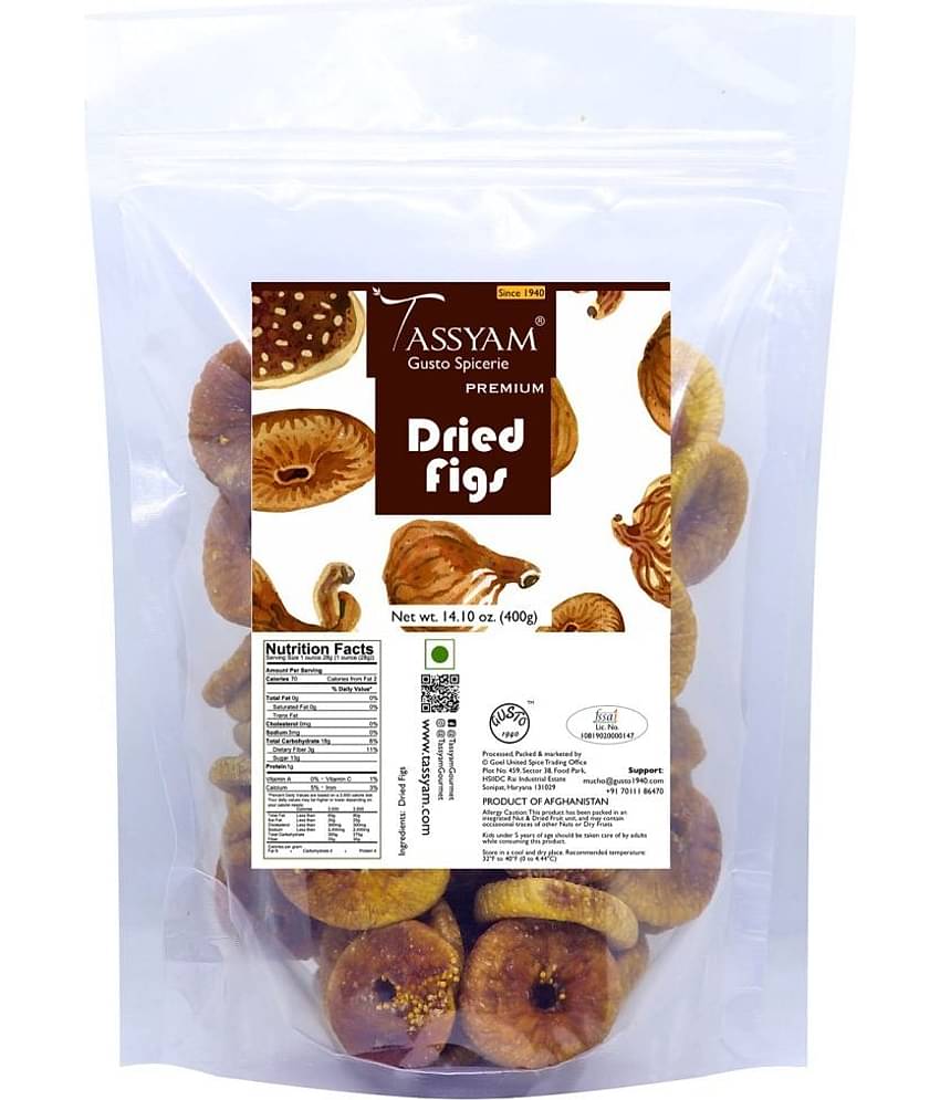 Tassyam Premium Dried Figs 400g Anjeer | Healthy Dry Fruits Pouch by Tassyam