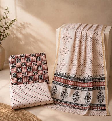 Handcrafted Bagh Print Cotton 3 Piece Suit Set