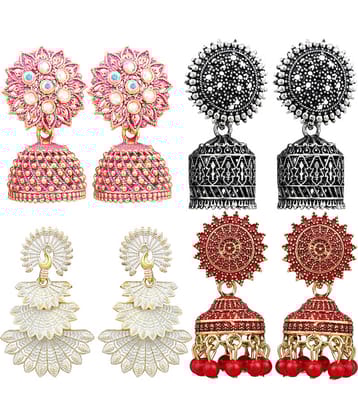 FASHION FRILL Multi Color Jhumki Earrings ( Pack of 4 )