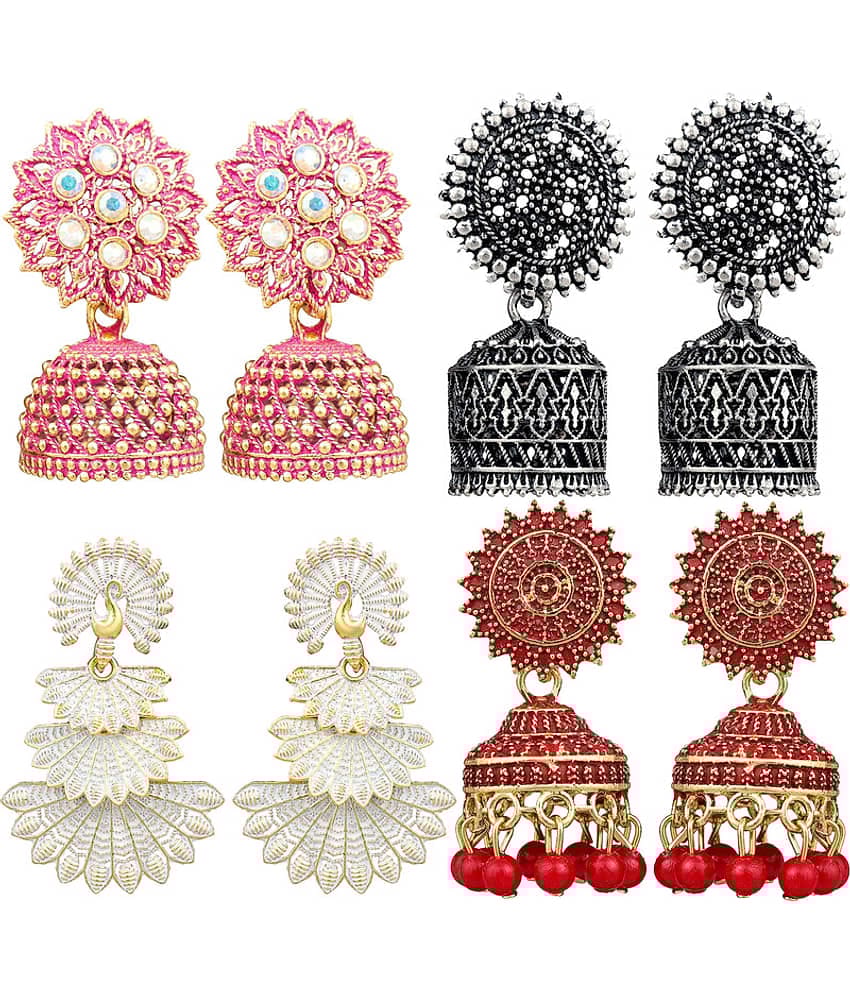 FASHION FRILL Multi Color Jhumki Earrings ( Pack of 4 )