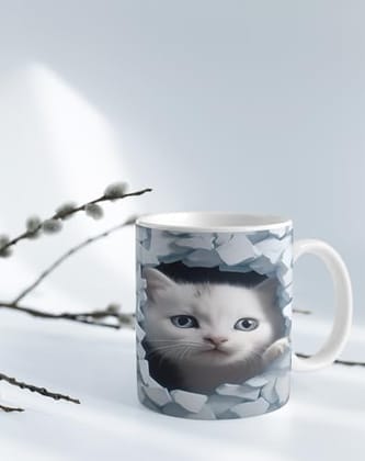 The Magical Gifts Adorable Cat Printed Mug 325ml Gift for Cat Lovers Kids Friends Pet Parents Cute Kitten Peeking Through Wall Design Ceramic Cup for Coffee Tea Milk