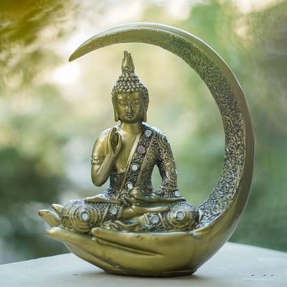 Craftlayout Resin Setting On Hand Stone Lord Buddha Statue - Gold 25 Cm