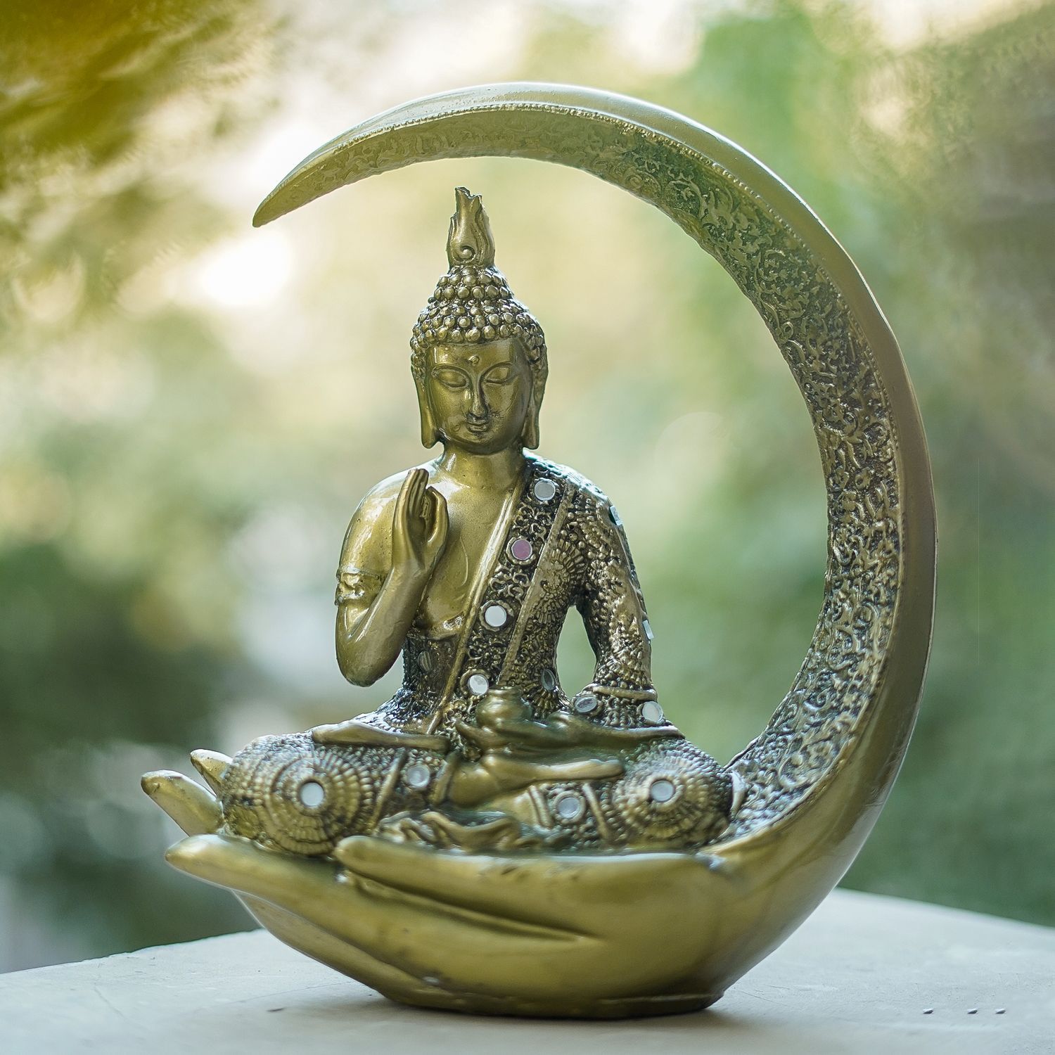 Craftlayout Resin Setting On Hand Stone Lord Buddha Statue - Gold 25 Cm