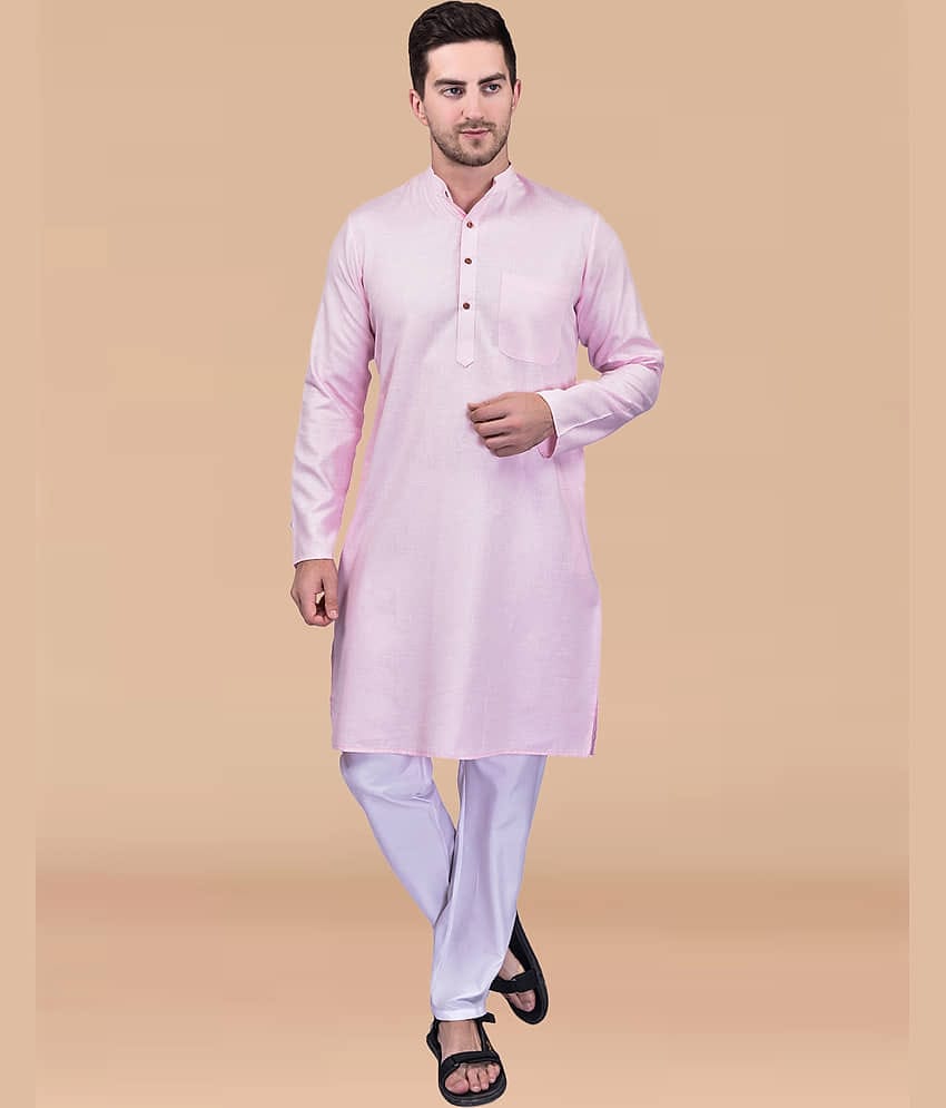PRINTCULTR Pink Cotton Regular Fit Men's Kurta Pyjama Set ( Pack of 1 )