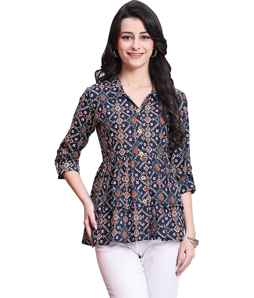 wonder weave Women's Cotton Regular Top ( Navy Blue )