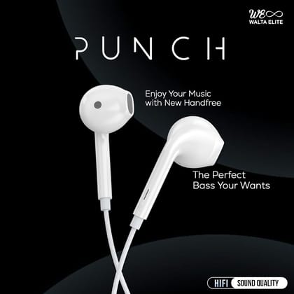 Walta Elite Punch Wired handfree 3.5 jack, Durable and Tangle-Free Cable- White