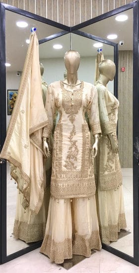 Party Wear Look Pure Silk Top Plazzo & Dupatta Set