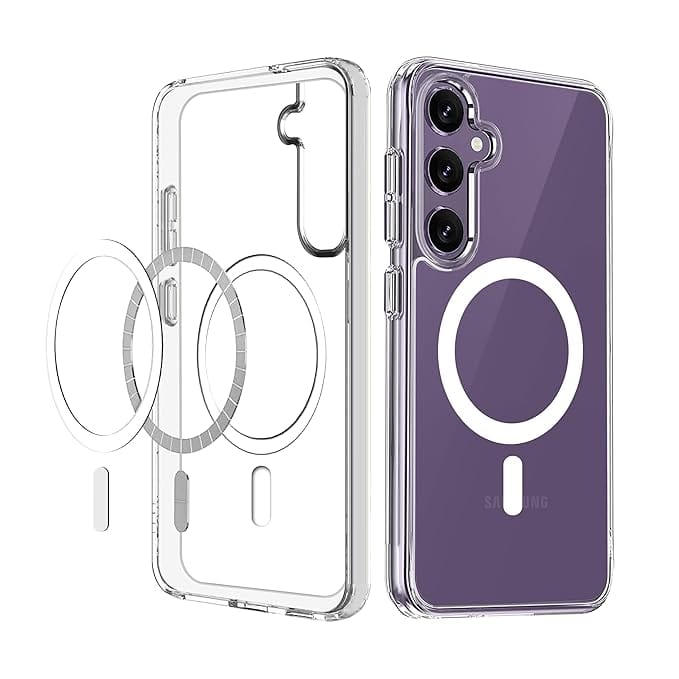 Magfit Cover for Samsung Galaxy S23 FE (5G) | Mag-Safe Wireless Charging | Designed with Magnetic Lock Shockproof Phone Bumper Transparent Back Case Cover (Transparent)